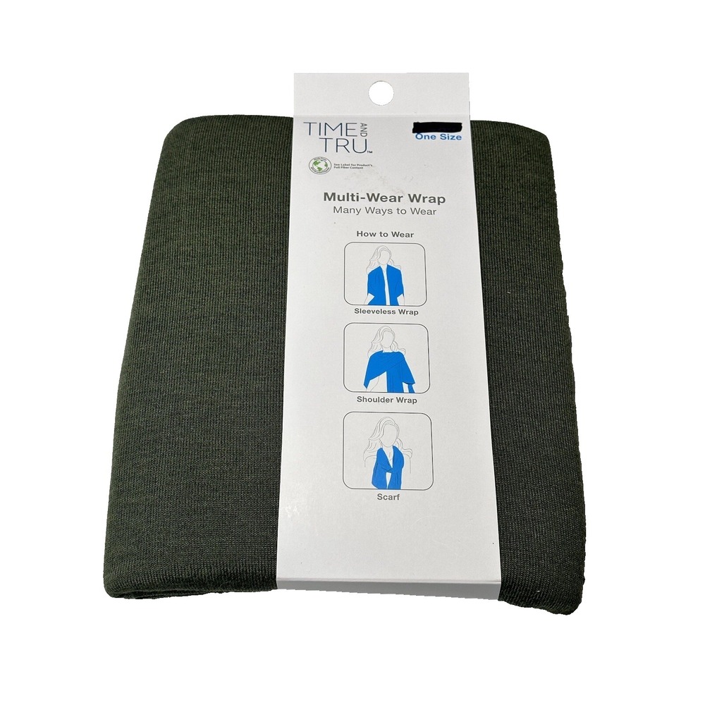 time & tru womens multi wear wrap shawl ONE SIZE osfm new with tags dark green‎